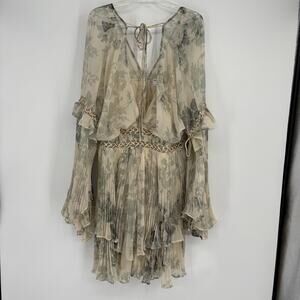 ASOS Beige Floral Chiffon Midi Dress